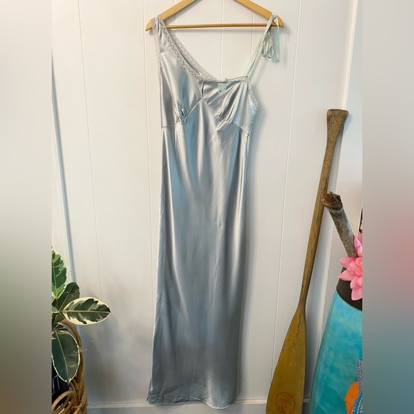 NWT Vintage 90s Victorias Secret Satin Silk Grey Maxi Slip Dress Lace Chemise - Picture 3 of 16